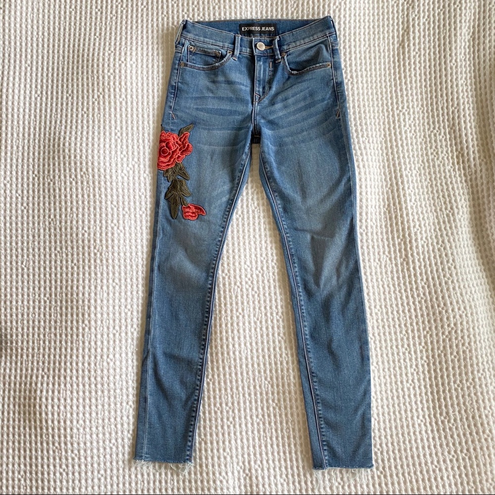 Express Mid Rise Ankle Legging Floral Jeans